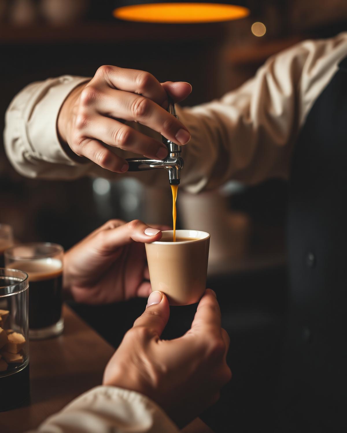 Barista pulling espresso at Mamie's Too